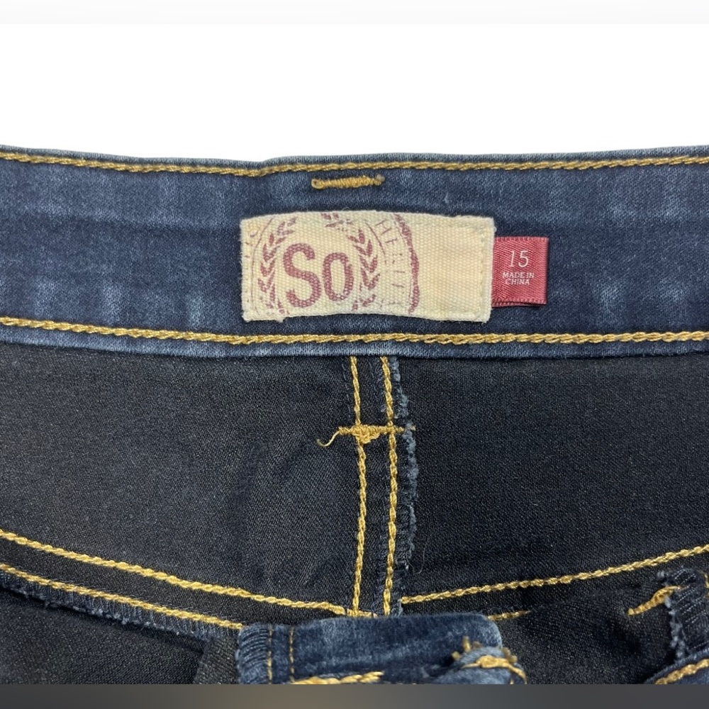 SO size 15 stretchy jean shorts. NWOT. Dark blue color. Pockets on back. - Picture 2 of 10